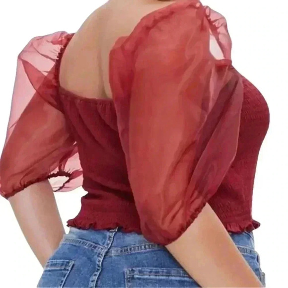 Forever 21 Tops - 💜 3/25 Forever 21 Plus Size Burgundy Organza Sleeve Top size 3X